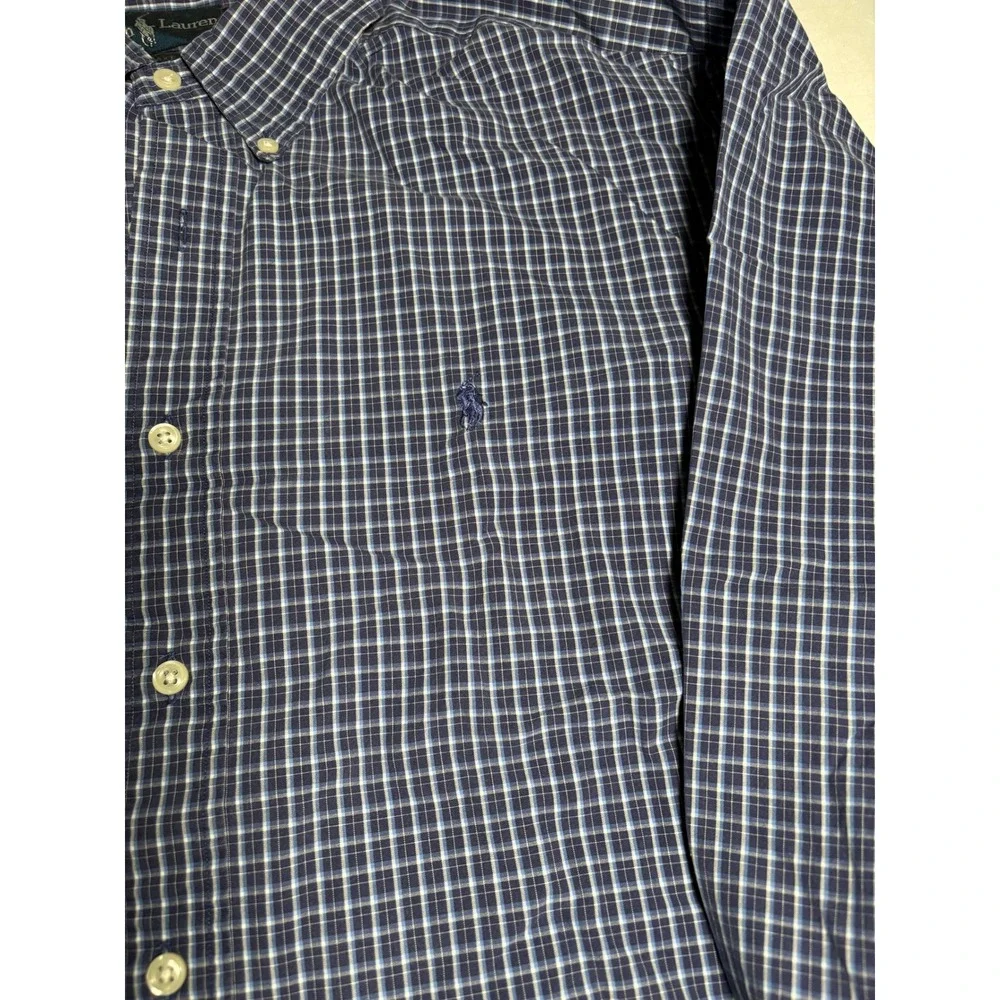 Polo Ralph Lauren Blake Shirt Mens Large Blue Plaid Button Up Cotton‎